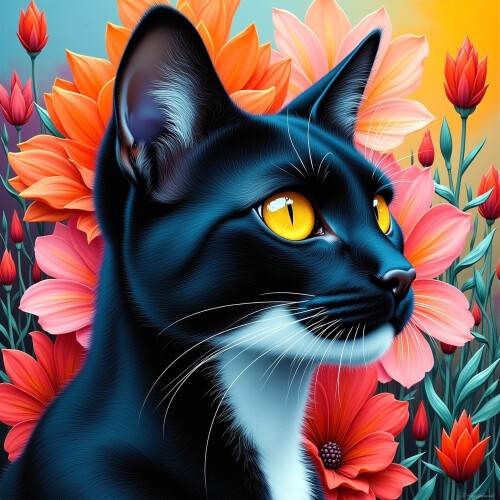 Floral Harmony The Cat's Gaze