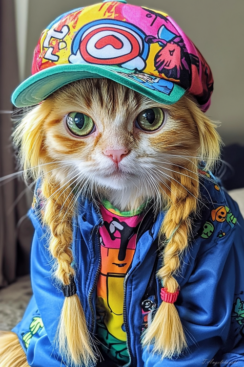 Stylish Cat with Golden Braids